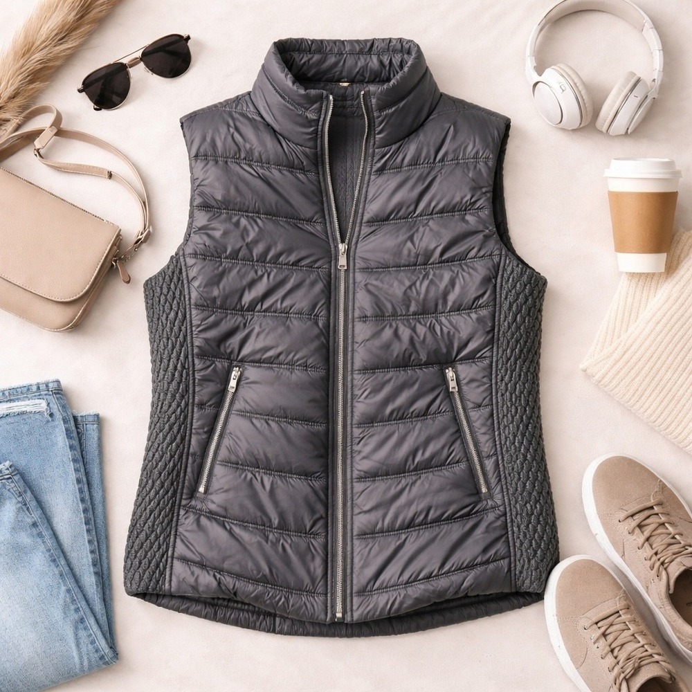 Workshop Republic Quilted Vest Large Gray Athleisure Minimal Chic
